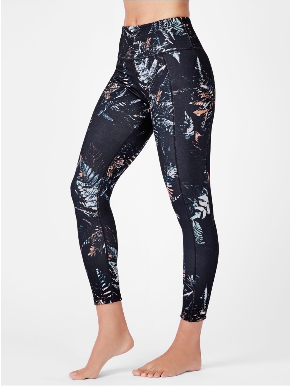 Sweaty Betty Black Fern-Print High-Rise Reversible Leggings